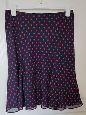 Chaps Black & Red Polka Dot Flared Knee-Length Skirt Size Medium A-Line Retro